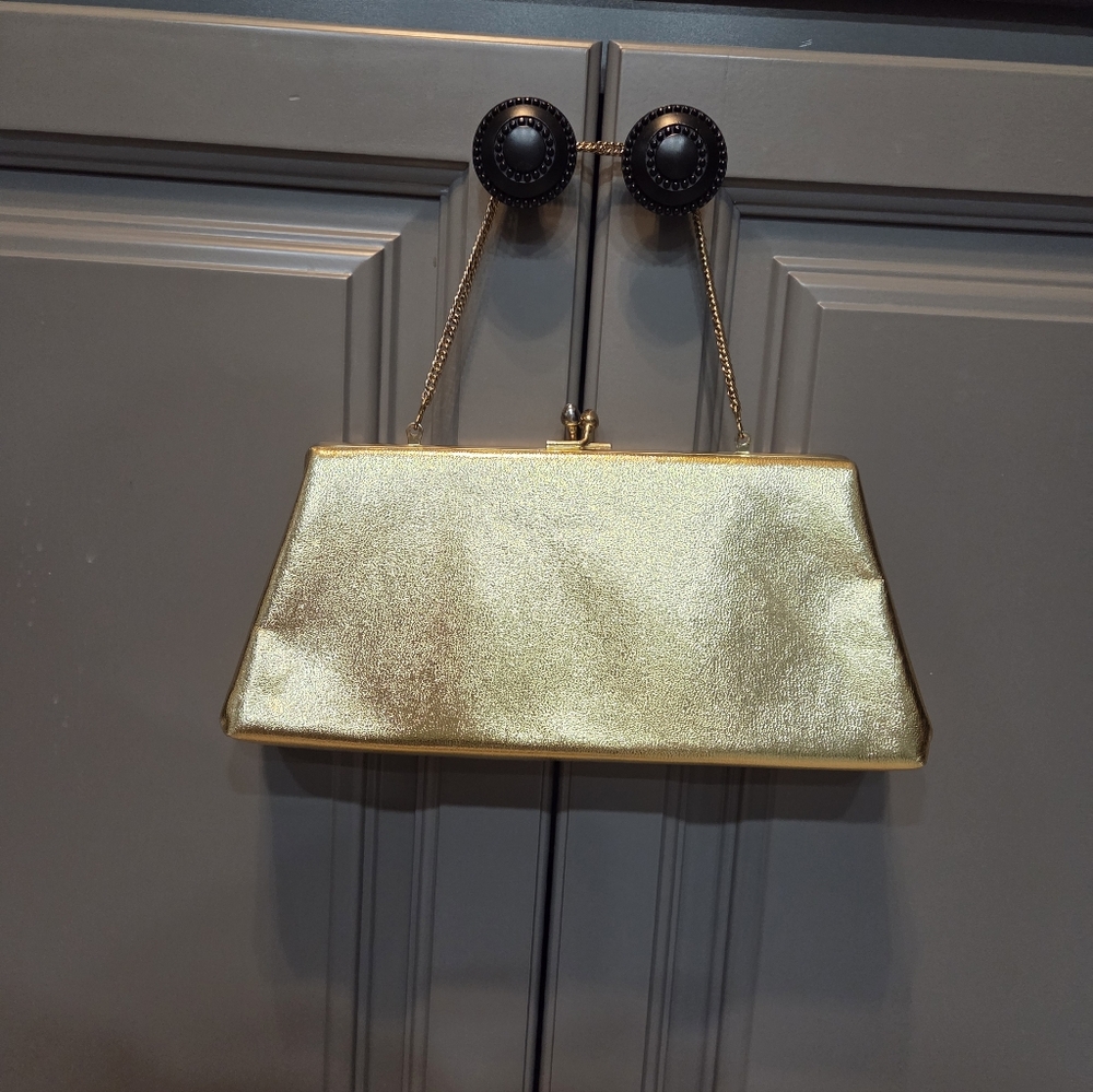 HL USA Elegant Vintage 50/60s  Gold Clutch Bag W Chain